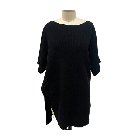 Eileen Fisher Black Organic Cotton Blend Tunic Sweater SZ Med Side Split - Picture 1 of 11